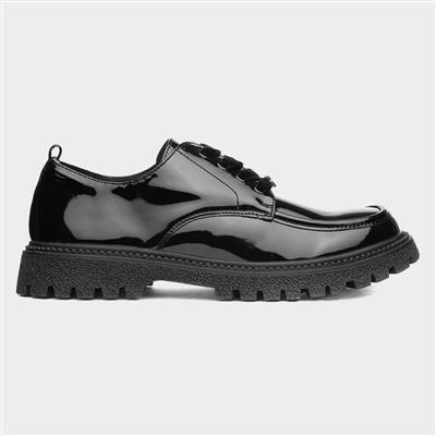 Girls Black Lace Up Patent Shoe