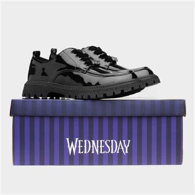 Girls Black Lace Up Patent Shoe