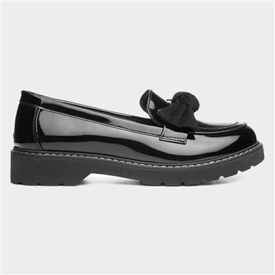 Girls Black Patent Bow Loafer