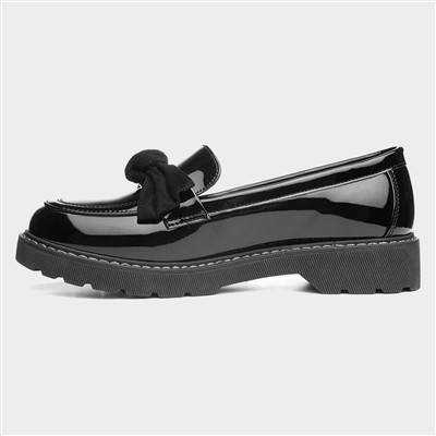 Girls Black Patent Bow Loafer