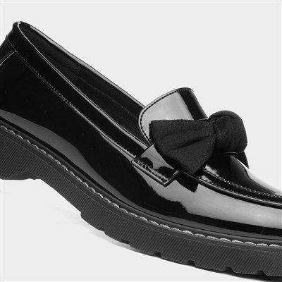 Girls Black Patent Bow Loafer