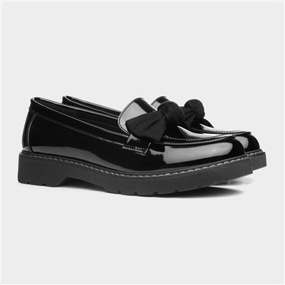 Girls Black Patent Bow Loafer