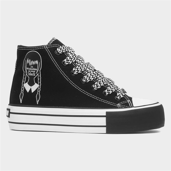 Kids Black Platform Lace Up Canvas Shoe