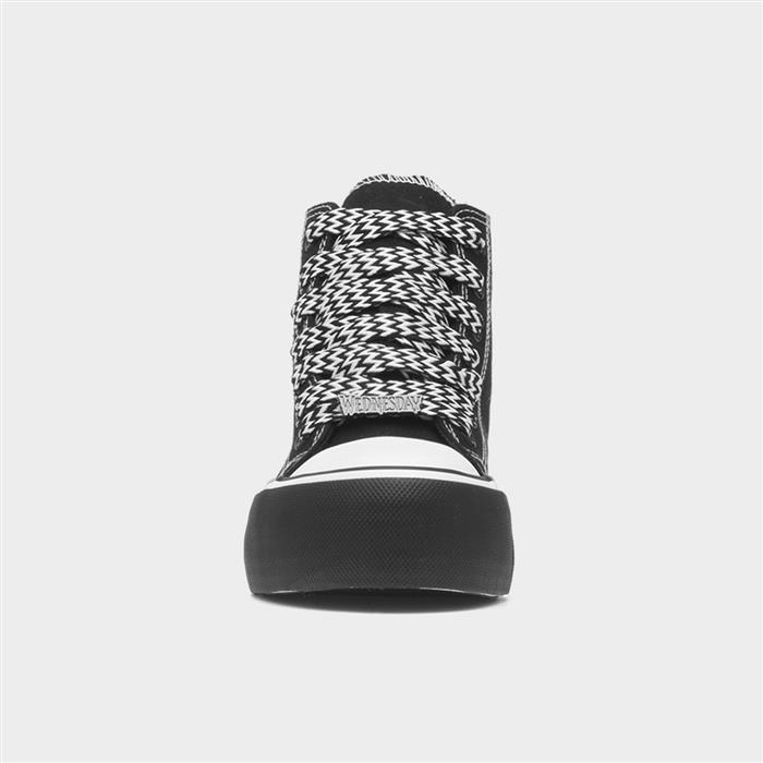 Kids Black Platform Lace Up Canvas Shoe