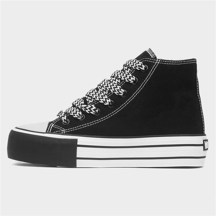 Kids Black Platform Lace Up Canvas Shoe