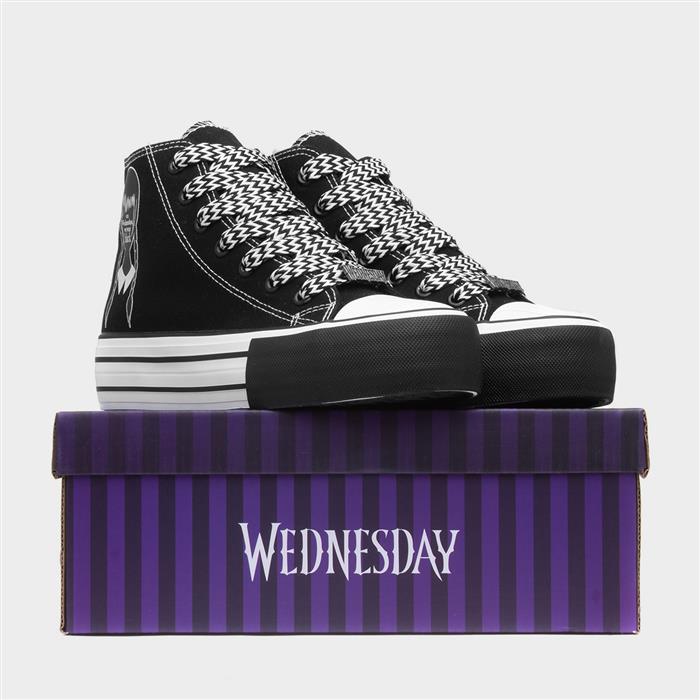 Kids Black Platform Lace Up Canvas Shoe