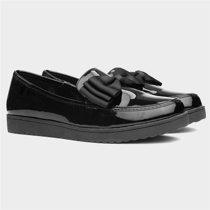 Tess Girls Jnr Black Patent Bow Loafer