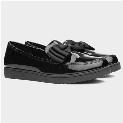 Tess Girls Jnr Black Patent Bow Loafer