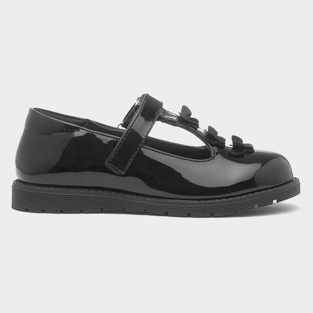 Girls Black Patent T-Bar School Shoe