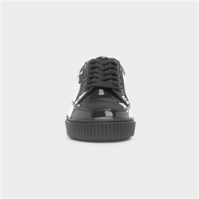 Evelyn Girls Black Leather Shoe