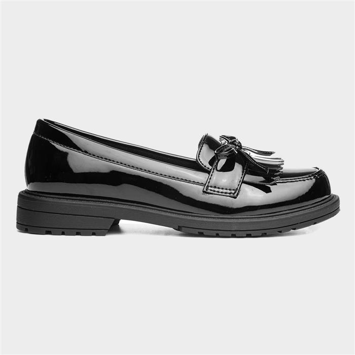 Girls Black Patent Bow Loafer Shoe