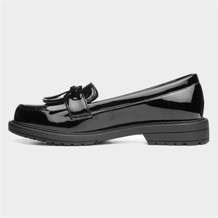Girls Black Patent Bow Loafer Shoe