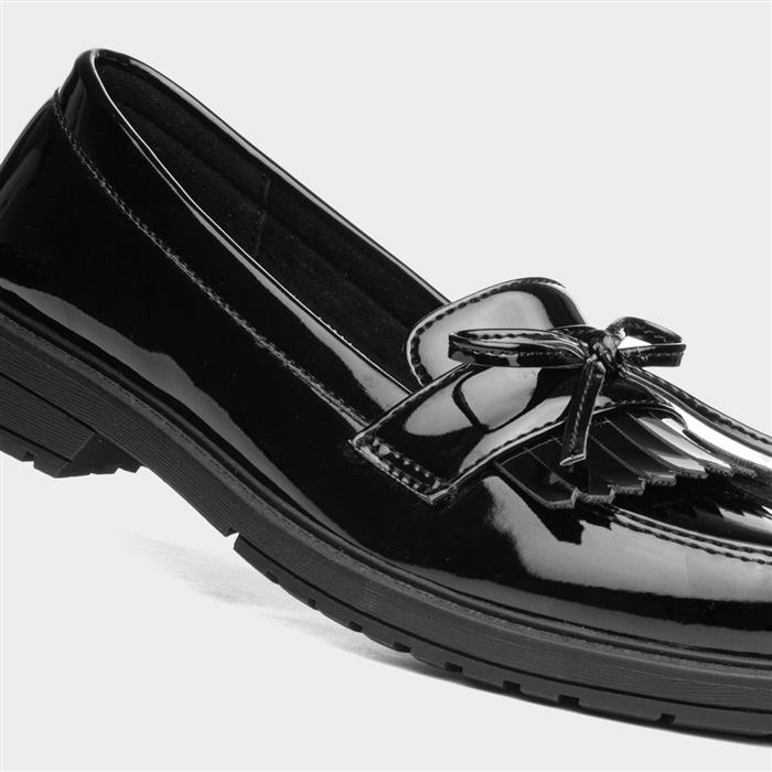Girls Black Patent Bow Loafer Shoe