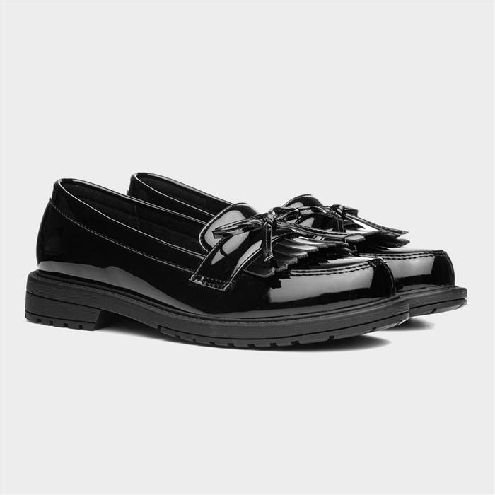 Girls Black Patent Bow Loafer Shoe