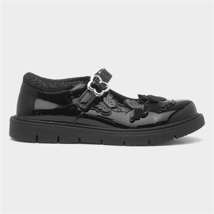 Carol Girls Black Butterfly School Shoe