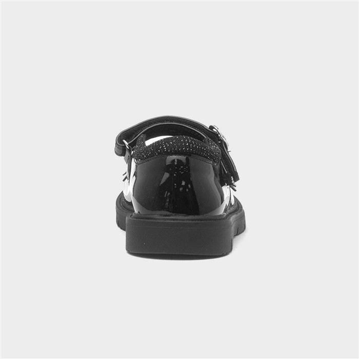 Carol Girls Black Butterfly School Shoe