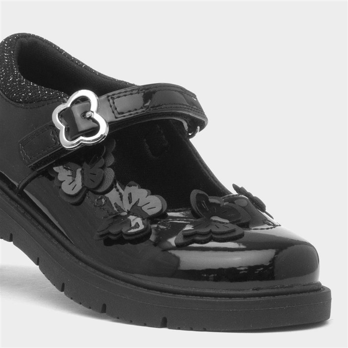 Carol Girls Black Butterfly School Shoe