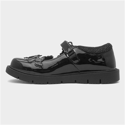 Carol Girls Black Butterfly School Shoe