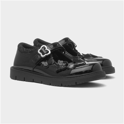 Carol Girls Black Butterfly School Shoe