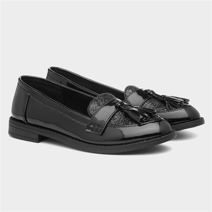 Lilley Girls Black Patent Loafer Shoe with Tassel-20446 | Shoe Zone