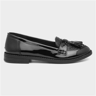 Girls Black Patent Loafer Shoe with Tassel