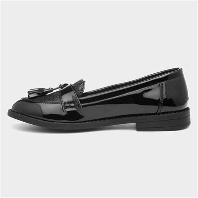 Cas Girls Black Patent Loafer Shoe