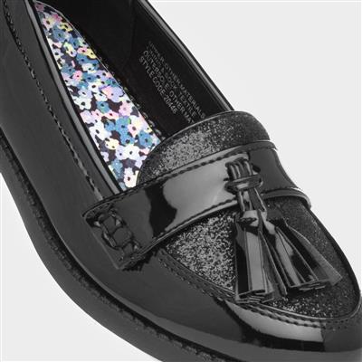Cas Girls Black Patent Loafer Shoe