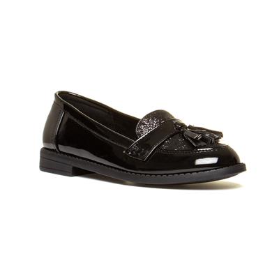 girls black patent loafers