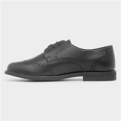 Ava Girls Black Leather Brogue Shoe