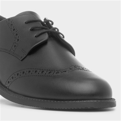 Ava Girls Black Leather Brogue Shoe