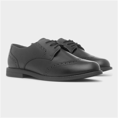 Ava Girls Black Leather Brogue Shoe