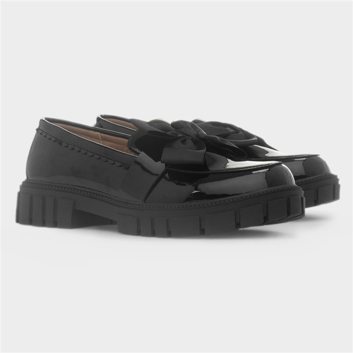 Lola Girls Black Patent Bow Loafer