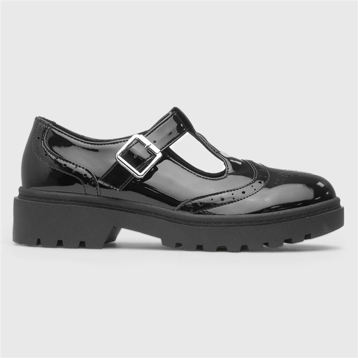 Girls Black Patent T-Bar Buckle Shoe