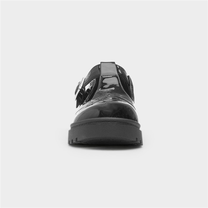Girls Black Patent T-Bar Buckle Shoe