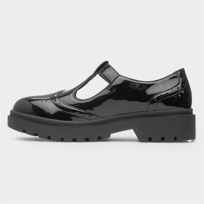 Girls Black Patent T-Bar Buckle Shoe