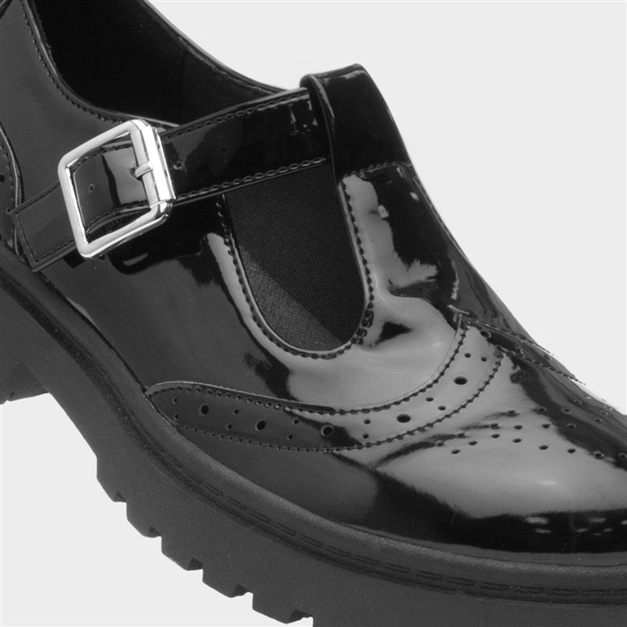 Girls Black Patent T-Bar Buckle Shoe