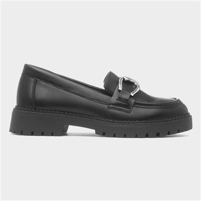 Girls Black Heart Trim Loafer