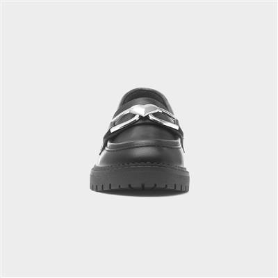 Girls Black Heart Trim Loafer