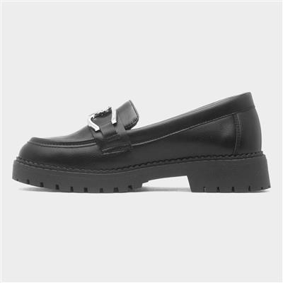 Girls Black Heart Trim Loafer