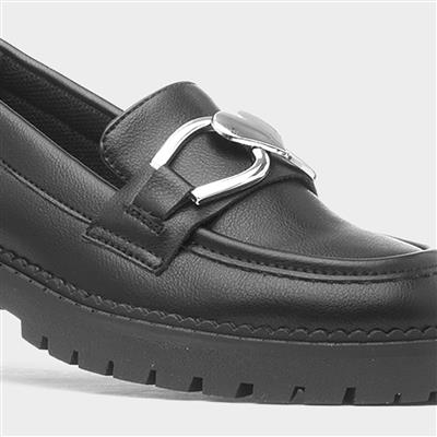 Girls Black Heart Trim Loafer