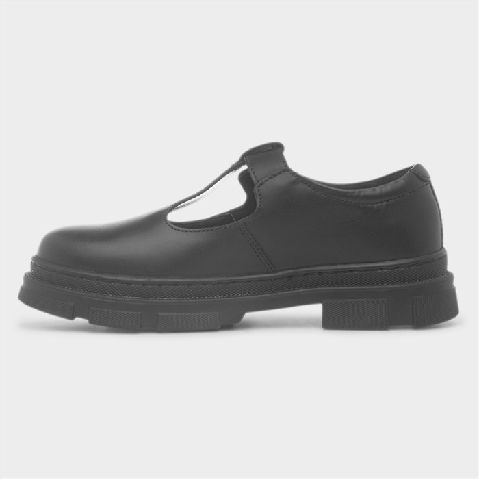 Geena Girls Black Leather T Bar Shoe