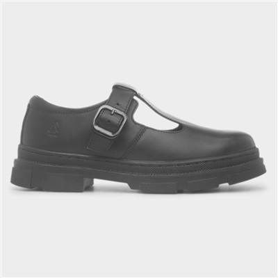 Geena Girls Black Leather T Bar Shoe