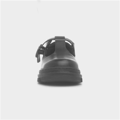Geena Girls Black Leather T Bar Shoe