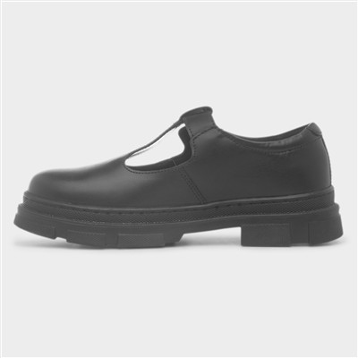 Geena Girls Black Leather T Bar Shoe