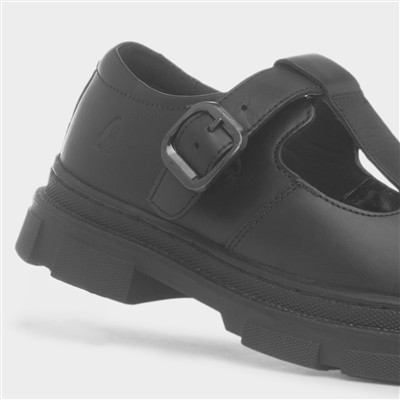 Geena Girls Black Leather T Bar Shoe