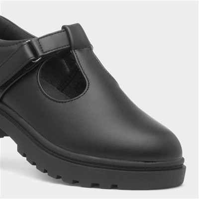 Carly Girls Black School Shoe