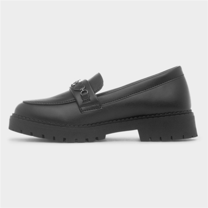 Girls Black Heart & Flower Slip On Loafer