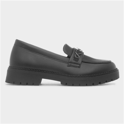 Girls Black Heart & Flower Slip On Loafer