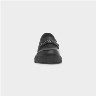 Girls Black Heart & Flower Slip On Loafer