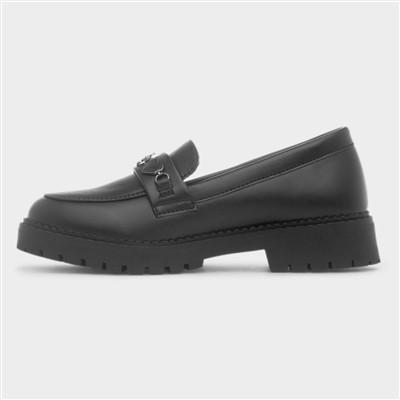 Girls Black Heart & Flower Slip On Loafer
